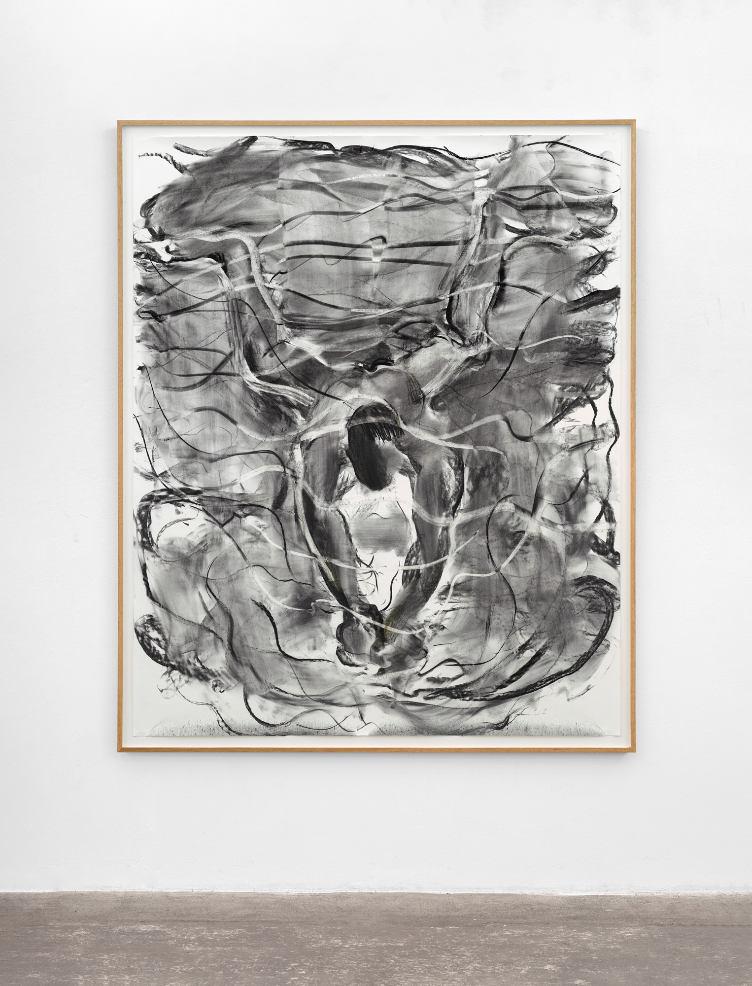 Transmission, 195x160 cm, charcoal on paper, 2025